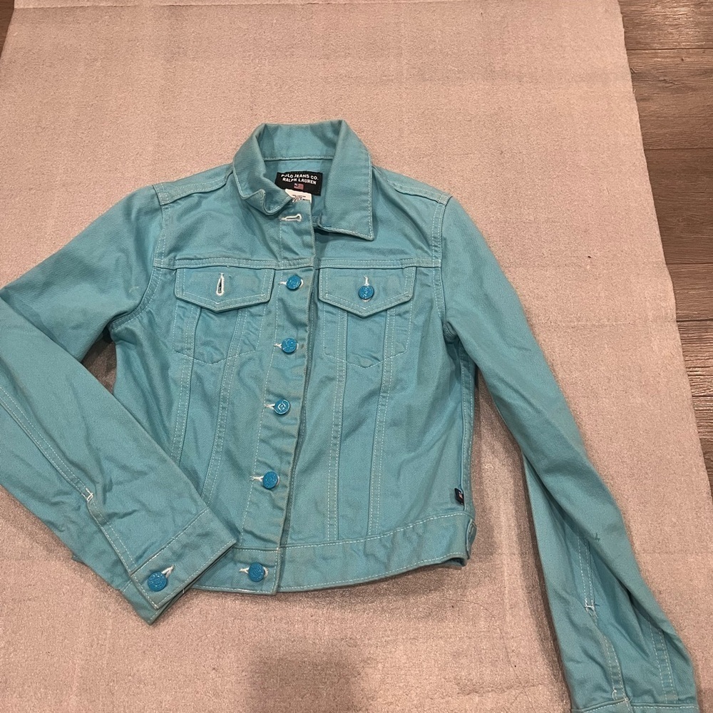 [S]VTG Polo Jeans Co. Ralph Lauren Turquoise Saturday Jean Jacket Cropped